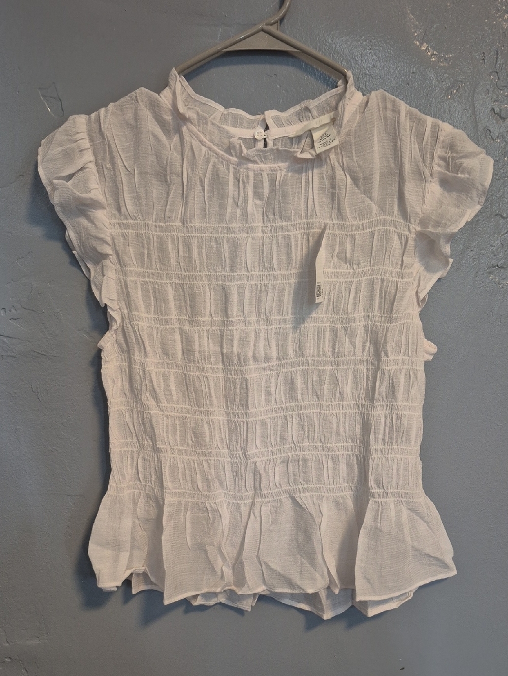 H&M White Smocked Ruffle Hem Women’s Top